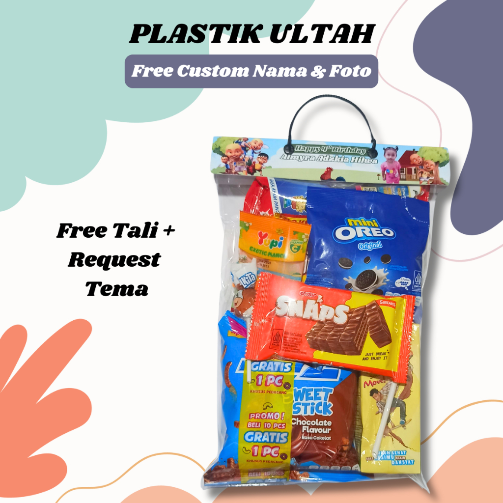 

6 PCS PLASTIK SNACK ULANG TAHUN KEMASAN SNACK LABEL ULTAH (BISA CUSTOM NAMA DAN FOTO)