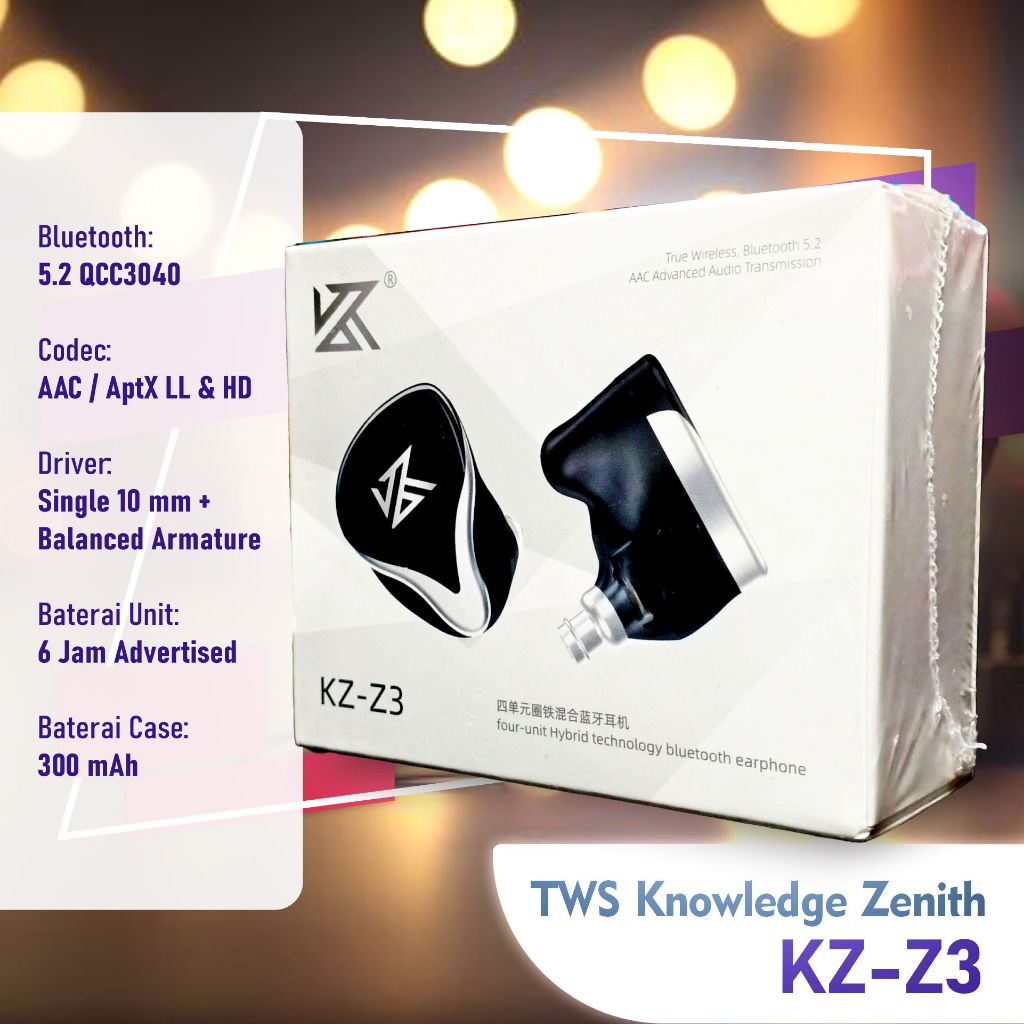 TWS IEM KZ Z3 Knowledge Zenith AptX AAC Bluetooth 5.2 QCC3040 - include Mic