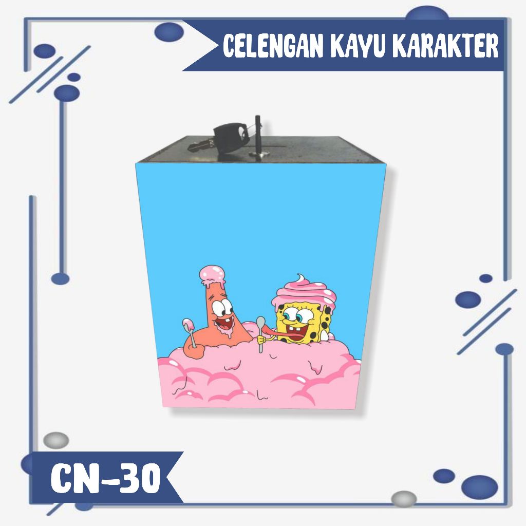 CELENGAN SPONGEBOB KARAKTER LUCU/ KOTAK TABUNGAN KAYU GEMBOK KUNCI UNIK