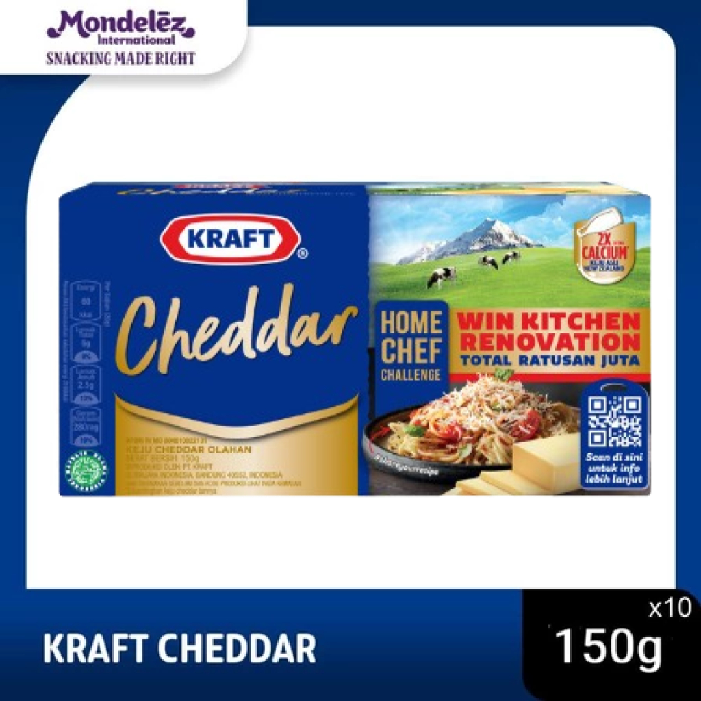 

Kraft Keju Cheddar Blok, 150g. Keju asli dari susu New Zealand x 10 (Family Pack)