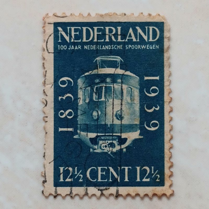 

(AA) Perangko Belanda 1939 Railways Centenary - Electric Express Train Locomotive (1936) 12½ cent Used