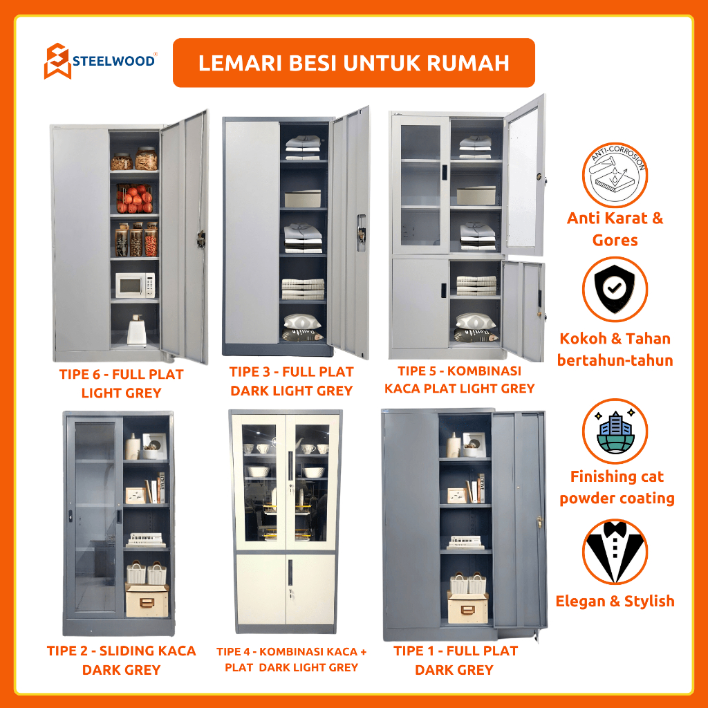 STEELWOOD || (HW) LEMARI PENYIMPANAN MINIMALIS SERBAGUNA/LEMARI PAKAIAN/LEMARI DAPUR/LEMARI PIRING/L
