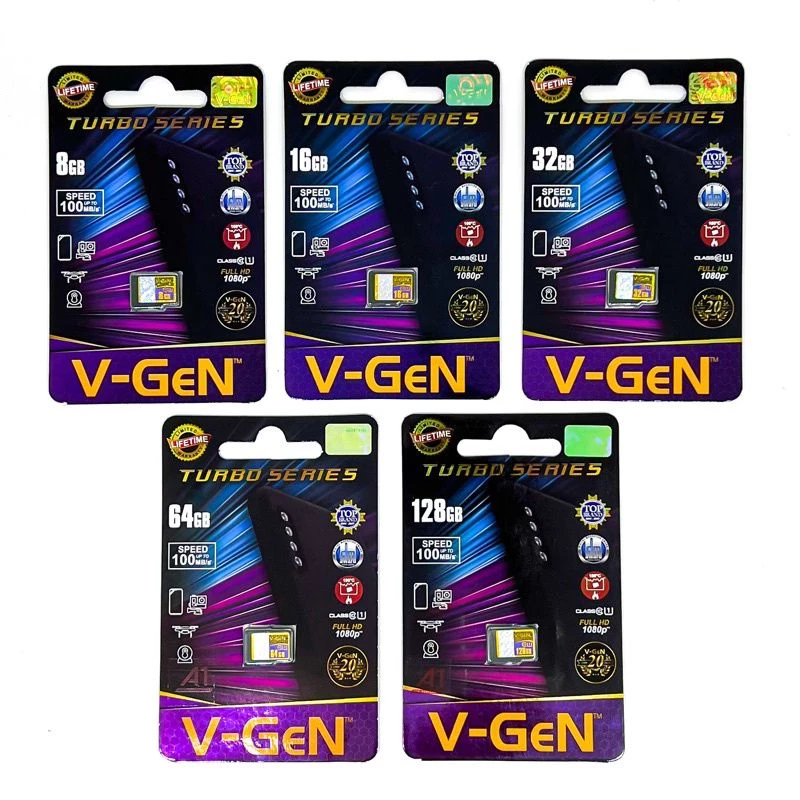 Grosir Micro SD VGen 8Gb / 16Gb / 32Gb / 64Gb / 128Gb Class 10 Turbo Series Non Adapter Original Kar