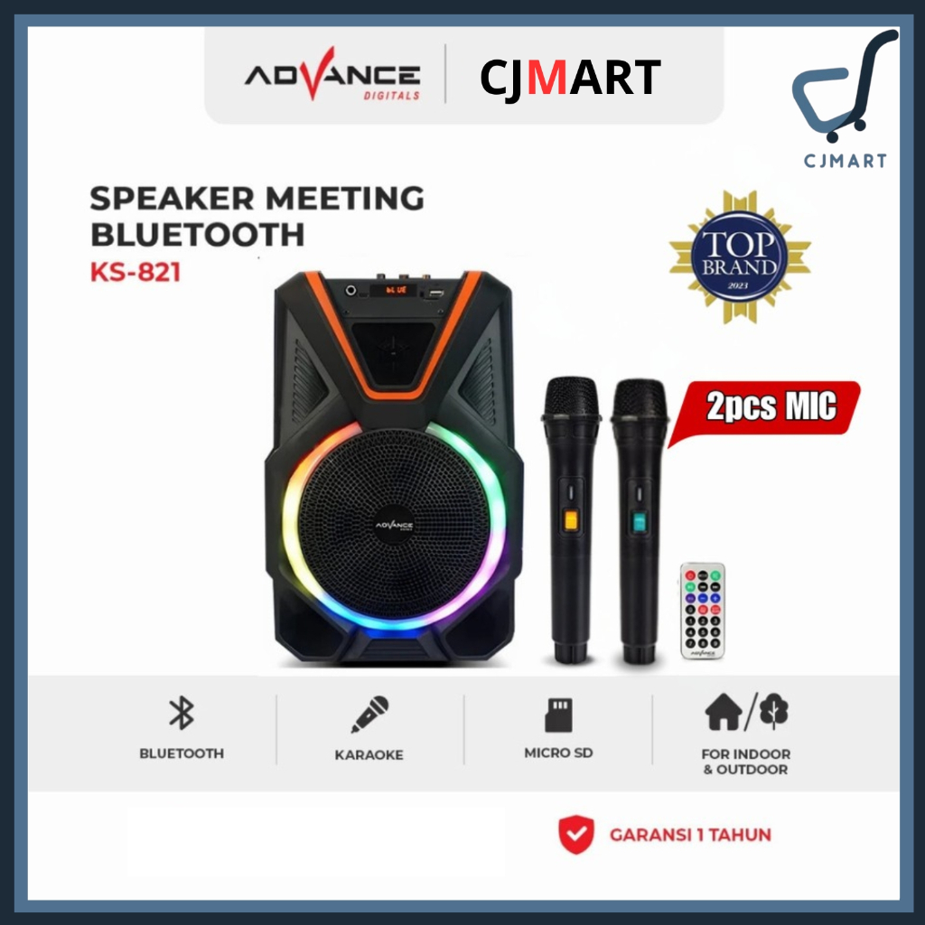 Speaker Advance Bluetooth Music Karaoke KS821 8 inch Free Mic KS-821