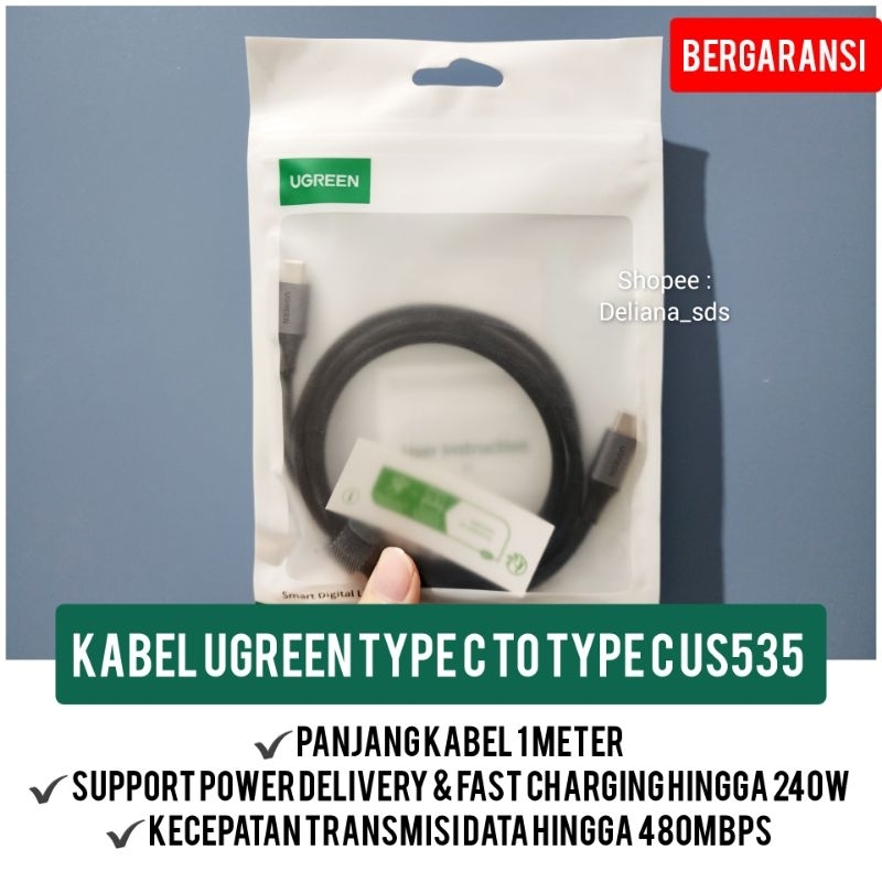 Kabel Ugreen Type C to Type C US535 240W 1 Meter Garansi Resmi 1 Tahun Kabel Type C to Type C Ugreen