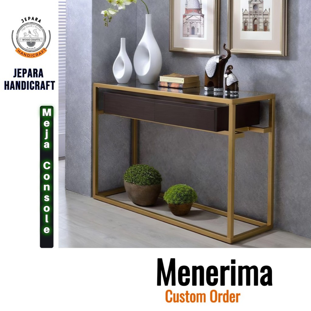 Meja Besi Gold | Meja Tembok Besi Gold | Meja Minimalis Minimalis Besi Kombinasi Jati | Meja Jepara