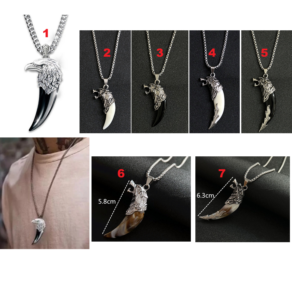 kalung titanium liontin ELANG GARUDA TARING pria wanita singa Rantai serigala casual retro motor