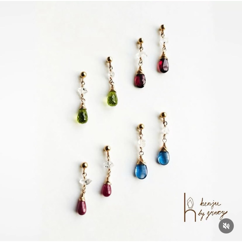 Henju By Gracy | New Teardrop Gemstone Earrings | Minimalist Earrings | 14K Gold Filled | 14K Rose G
