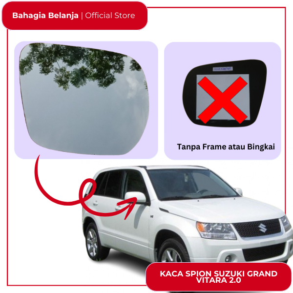 kaca spion suzuki grand vitara 2000 cc 2.0 tahun 2006-2008 kaca saja asli cembung manual TANPA FRAME