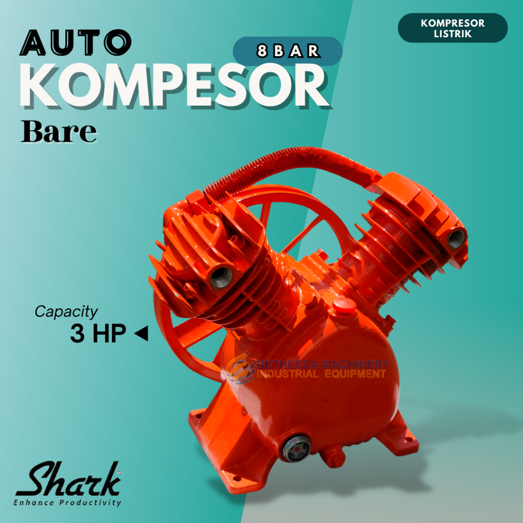 Kompresor Kepala Shark Auto 3 HP 8 Bar Bare 3 pk Air Compressor