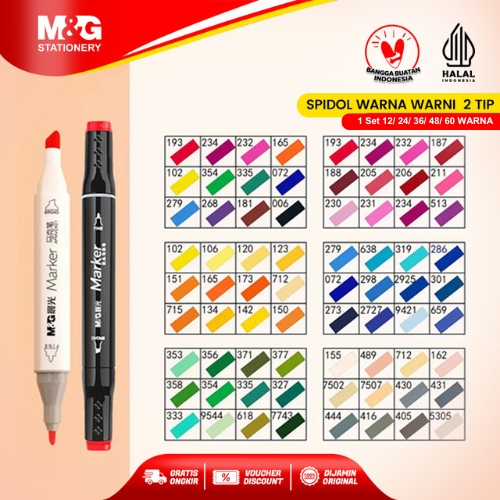 

M&G Spidol Warna Dual Tip Set 12/24/35/48/60 Warna Bulat dan Pipih Marker Highlighter Soft Brush Double-Tip 2 MM Round Tip 7 MM Wide Tip Gambar Doodle