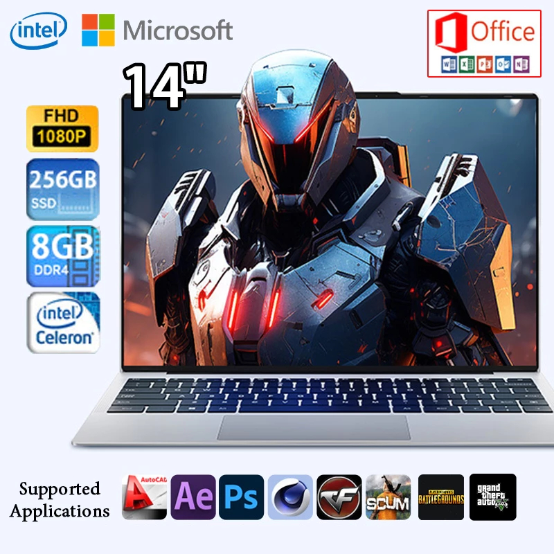 Asus laptop terbaru 14 inch Ram 8+256GB SSD Intel J4125 laptop murah Windows11 Tipis Dan pekerjaan E