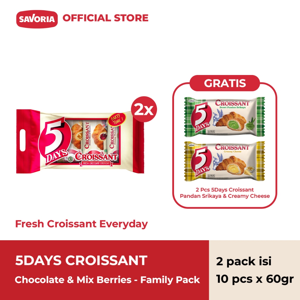 

[Buy 2 Get 2 Free] 5 Days Croissant Family Pack (2 pcs) + Pandan Srikaya & Creamy Cheese (2 pcs)