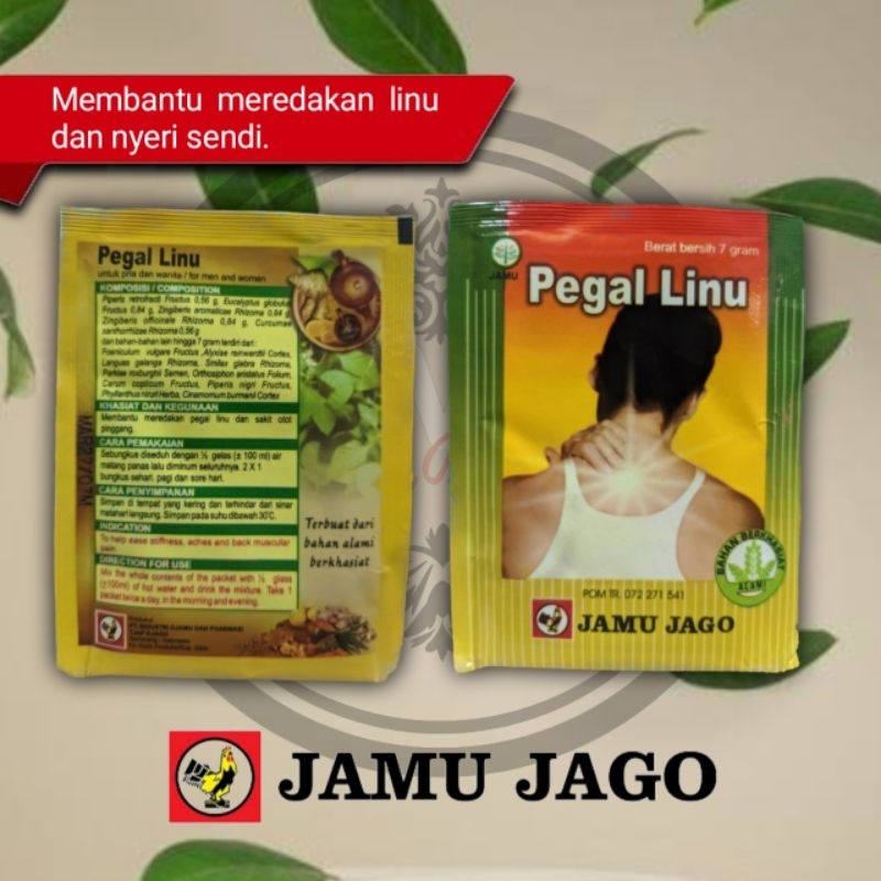 

Jamu Jago Pegal Linu Meredakan Pegal linu, sakit pinggang, encok, dan rematik.