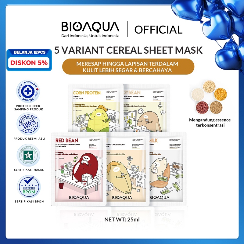 【BPOM】 BIOAQUA Masker Wajah Cereal Sheet Mask Face Mask 25ml Masker Essence Hydrating&Moisturizingt