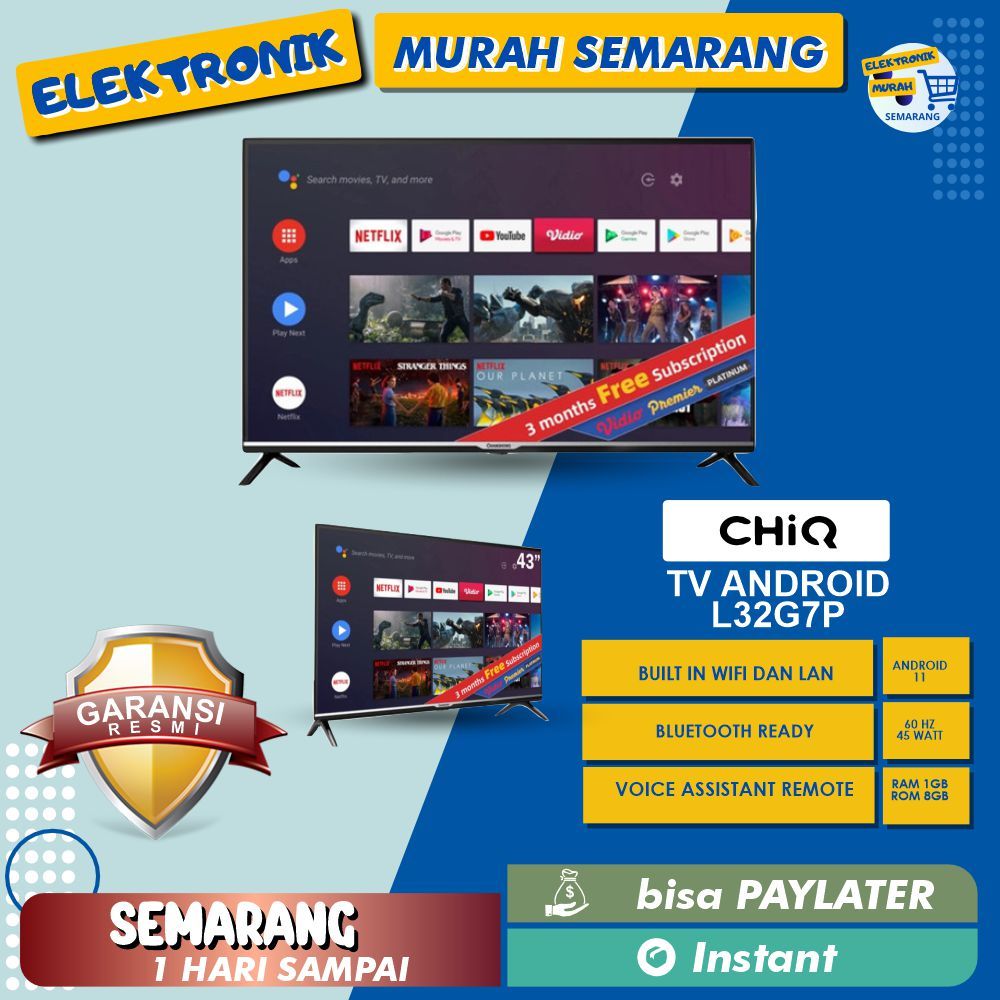 CHIQ TV ANDROID LED TV L32G7P 32" 32 INCH HD SMART 11 HDR FRAMELESS