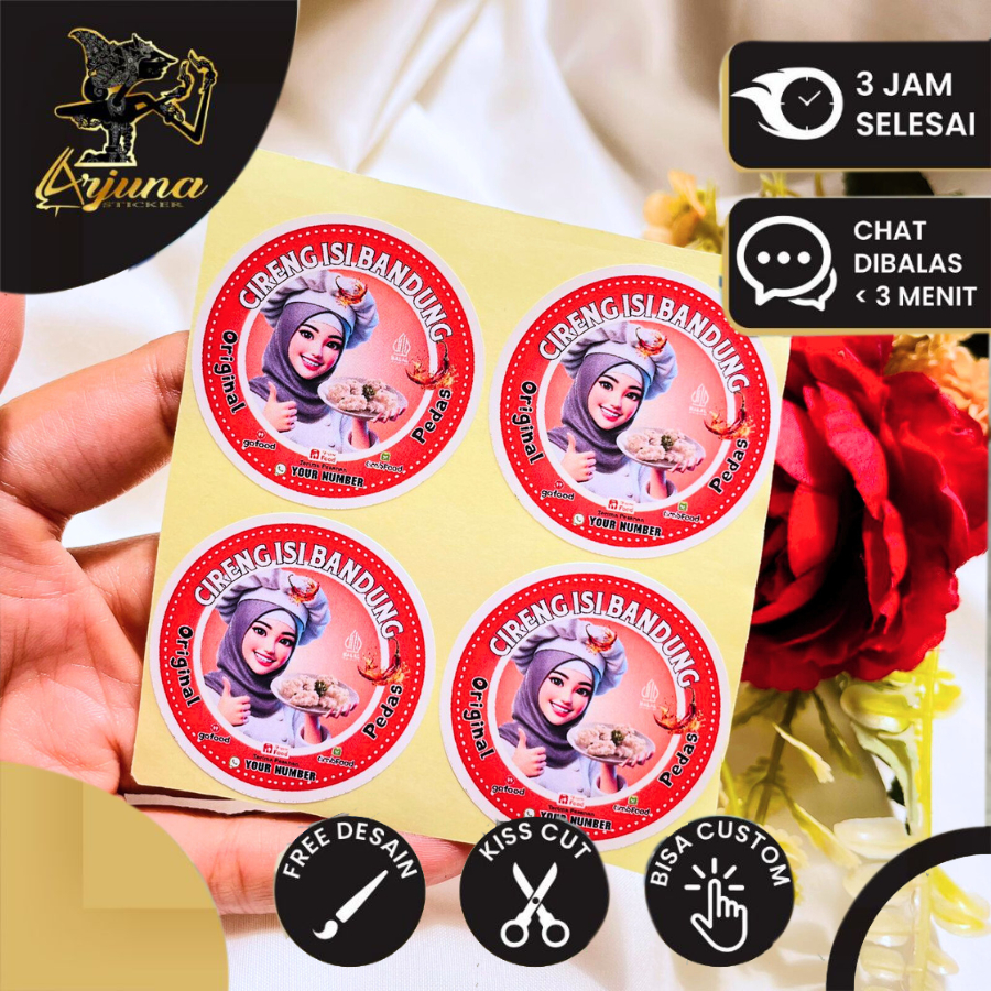 

5-8 Arjuna Stiker Jajanan Umkm Cireng Cilok Cibay Sticker Bentuk Bulat Free Desain Label Sedang