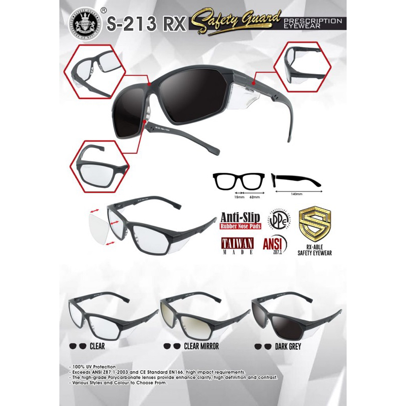 kacamata safety guard s-213 RX anti fog ansi z87.1 original