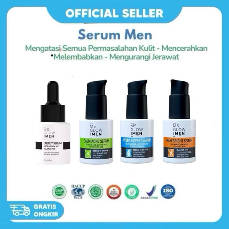 MS GLOW MEN CALM ACNE SERUM MS GLOW MEN HYDRA EXPERT SERUM MS GLOW MEN MAXI BRIGHT SERUM POWER SERUM