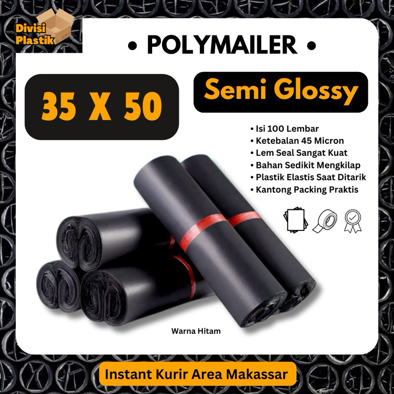 

Divisi POLYMAILER [SEMI GLOSSY] 35x50cm PLASTIK PACKING isi 100pcs Kantong Packing Olshop Premium Lem Perekat Anti Plong Bungkus Paket Semi Glossy