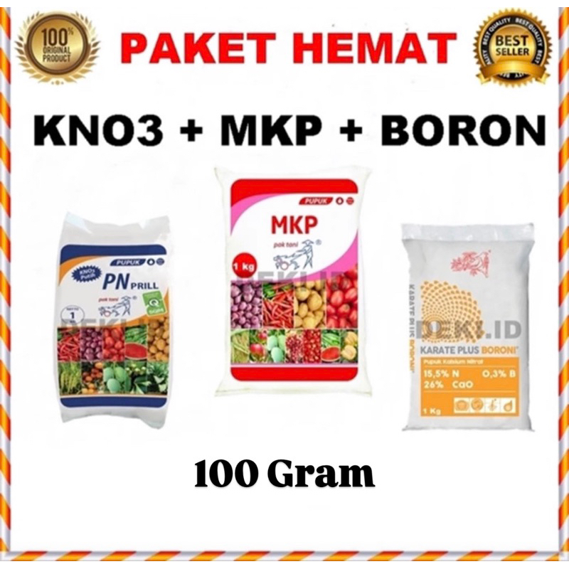 Paket Hemat Pupuk MKP, KnO3 Dan Boron 100 Gram Untuk Pupuk Pembuahan