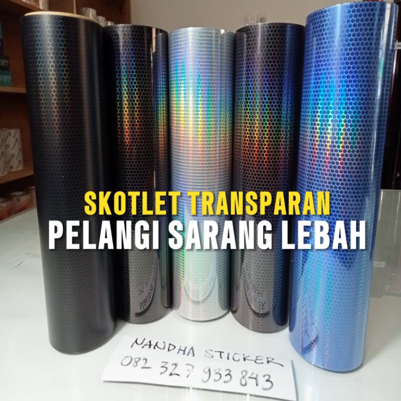 SKOTLET STICKER TRANSPARAN HEADLAMP PELANGI SARANG LEBAH