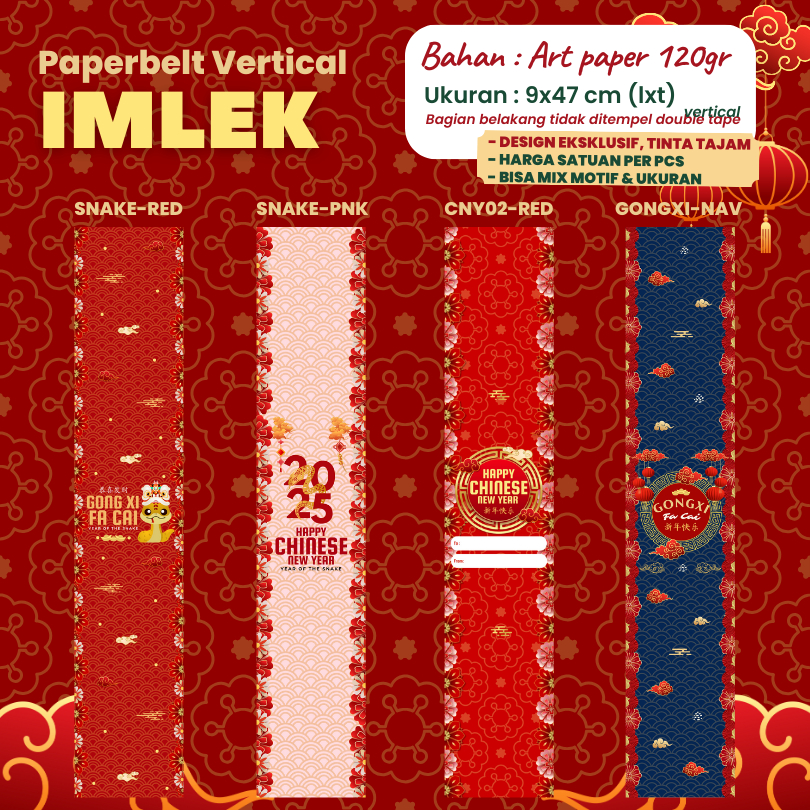 

Paper Belt Imlek Ular 2025 Label Kemasan Kue Sincia Chinese New Year Tahun ULAR / Roller / Hiasan Sleeve / Sabuk Label Box Hampers SNAKE Toples Cookies Paperbelt Vertical by Soogan