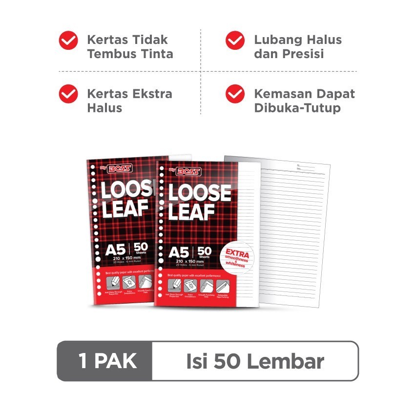 

loose leaf garis big boss / loose leaf A5 / loose leaf B5 isi 100 lembar / loos leaf / kertas binder