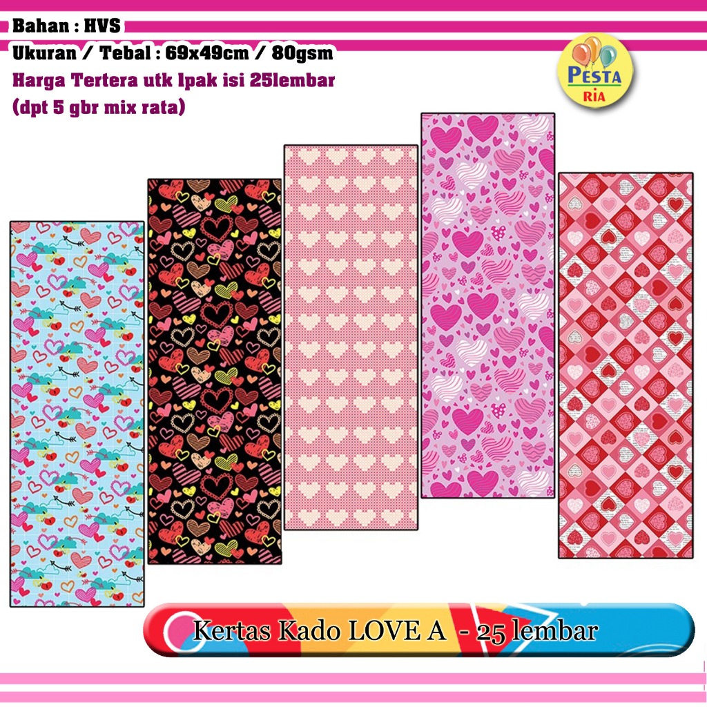 

Murah!! (1Set isi 25lmbr) Kertas kado motif LOVE A, kertas kado motif, kertas kado bungkus kado LOVE
