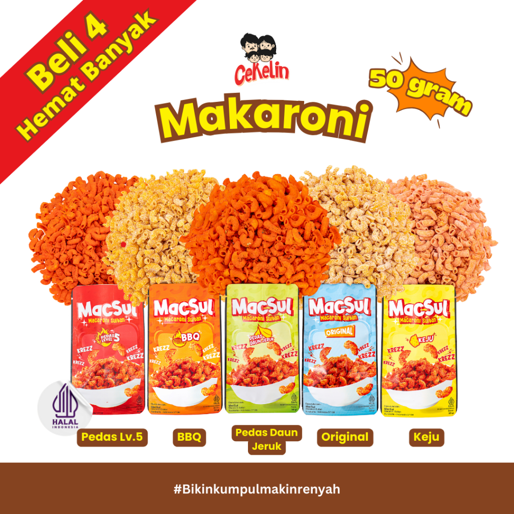 

CEKELIN Cemilan Makaroni - Isi 50gr Beli 4 Hemat Banyak