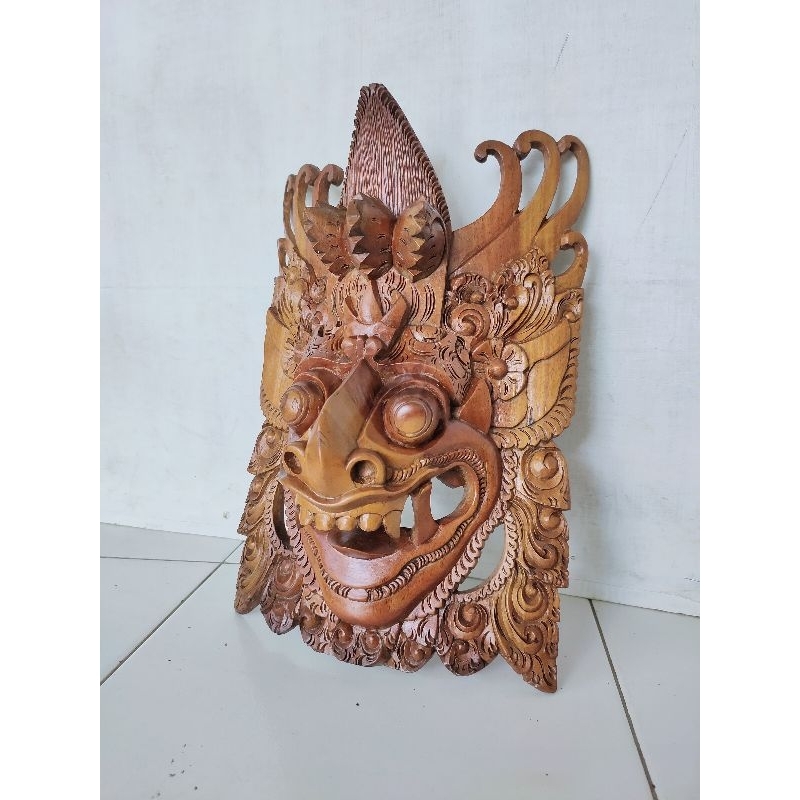 Patung ukiran kayu barong vintage ukir bali lawas pahat detil pajangan dinding etnik nusantara