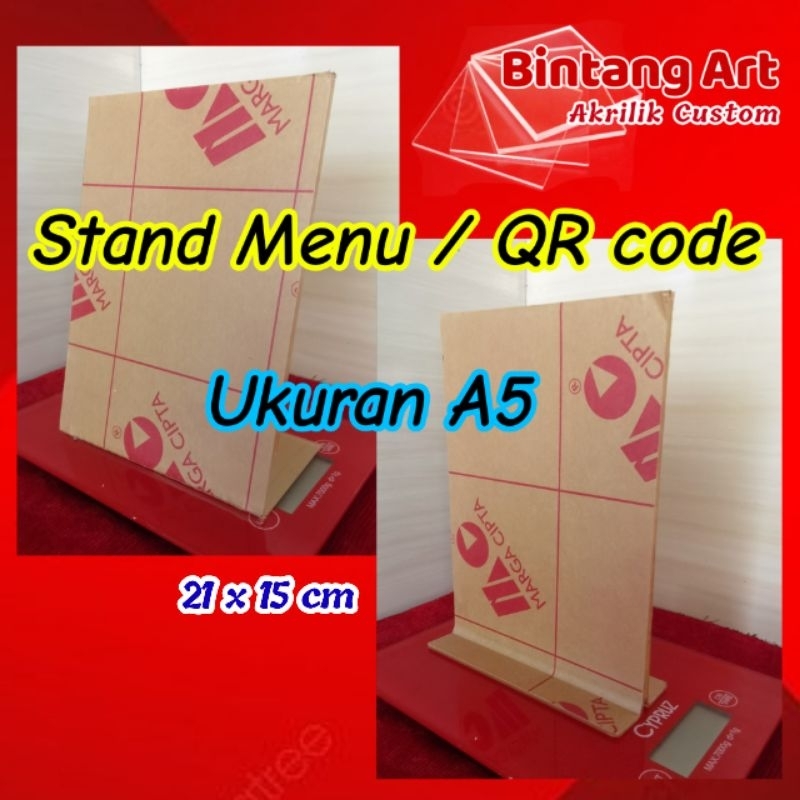 

Papan menu meja akrilik | QR code ukuran A5 (15x21cm) model slip atau jepit kertas