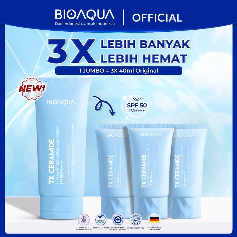 BPOM Bioaqua 7x sunscreen wajah 120ml SPF50 PA++++  tone up Ceramide Skin Moisturize aqua Serum BIG 