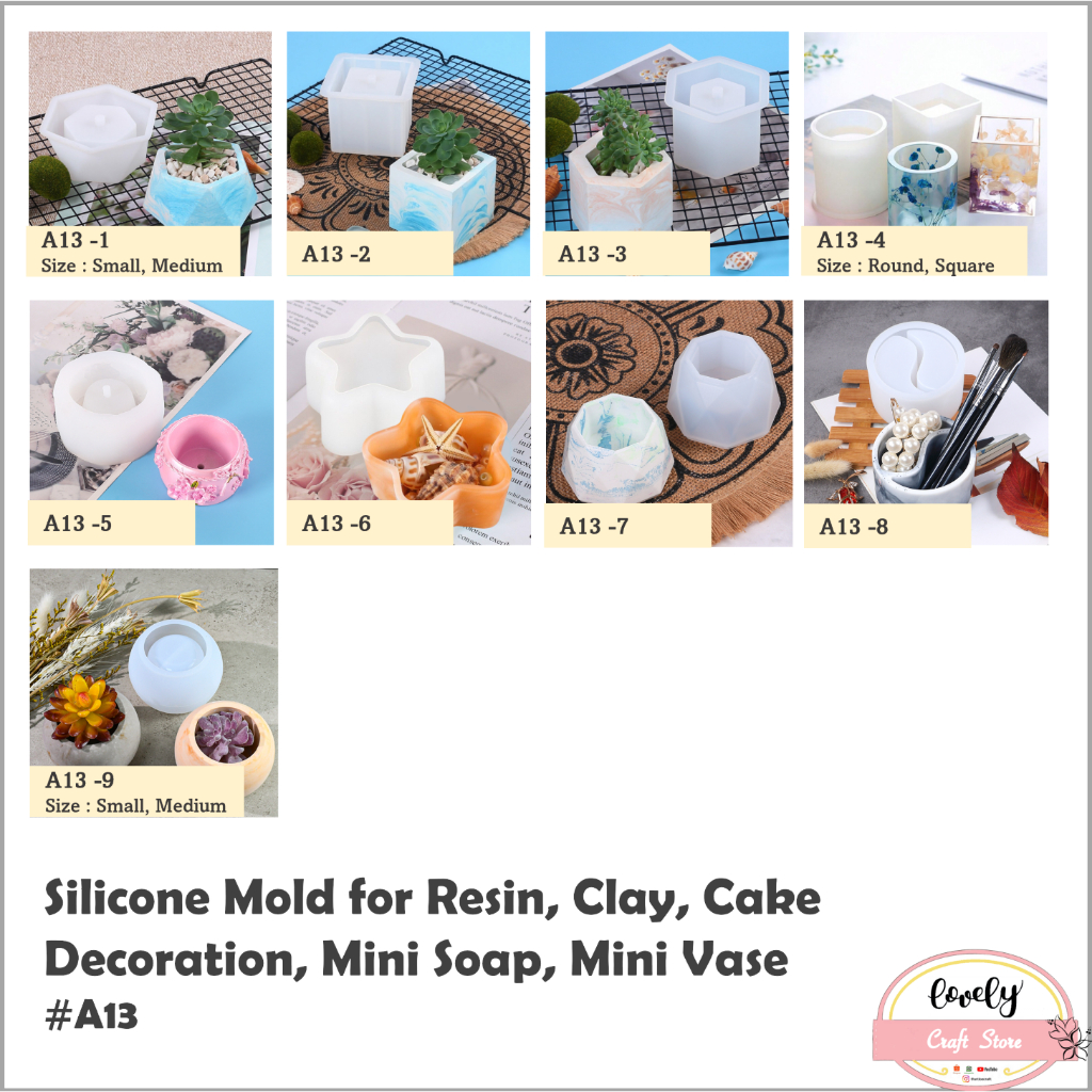 

LovelyCraftStore | A13 Cetakan Resin Silicone Mold for Resin, Clay, Cakes Decoration, Mini Soap Succulent Mini Vase