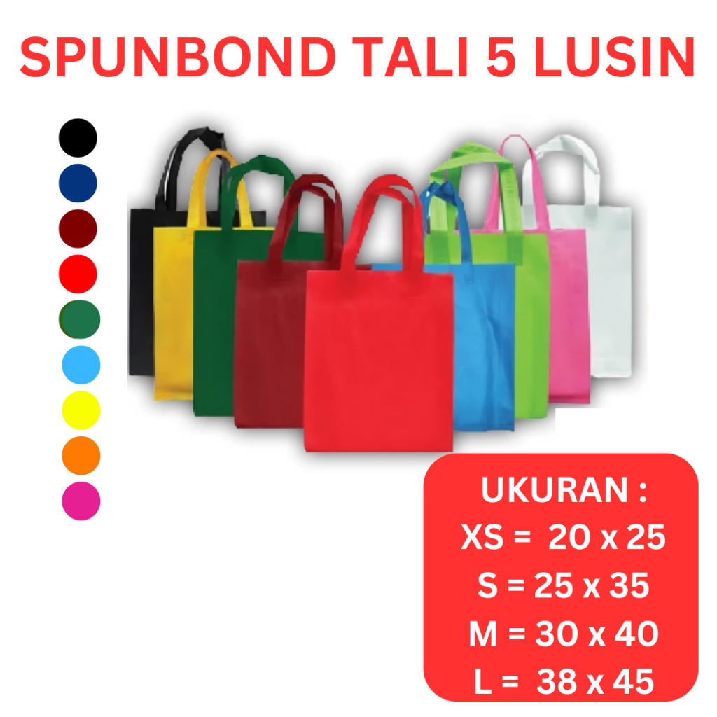 

Totebag Polos Bahan Tas Spunbond | Goodie Bag Tas Belanja Model Tali | Paket 5 Lusin