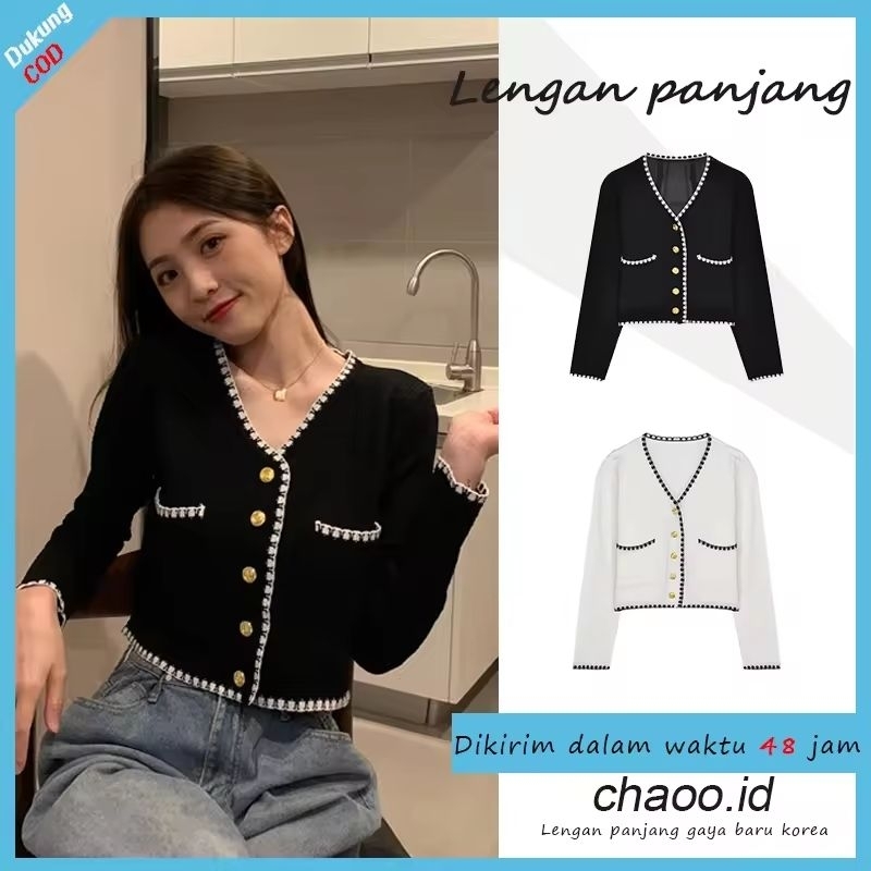 Cardigan Rajut Baju Rajut Wanita Lengan Panjang Sweater Crop Top