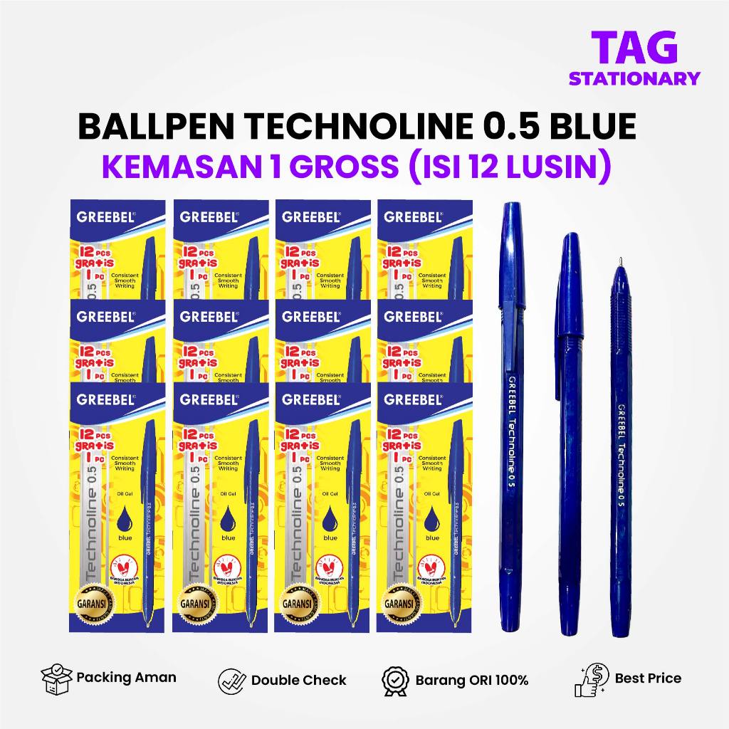 

GREEBEL Pulpen Ballpen Technoline 0.5 Biru (1 GROSS) / Pulpen Murah Pena Ballpoint Bolpen