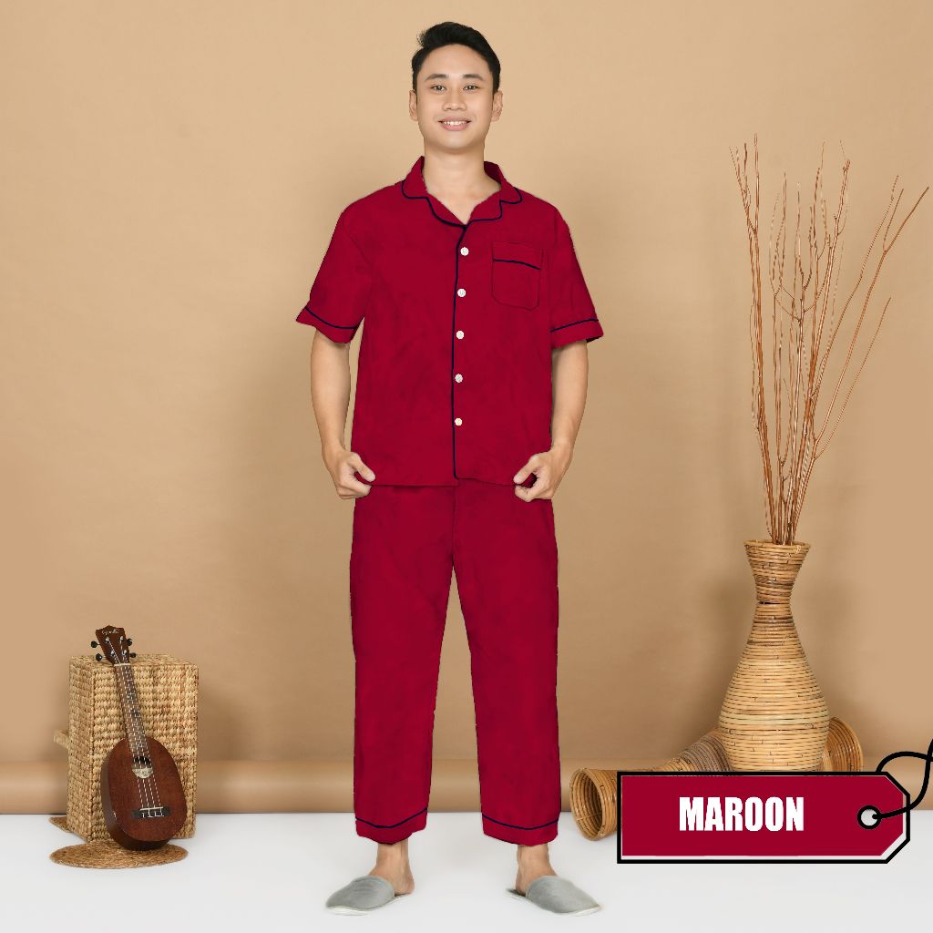 KH Nyenyak Piyama Dewasa Pria CP ( Size L ) Katun Sintetis / Setelan Baju Tidur Polos Cowok - 3