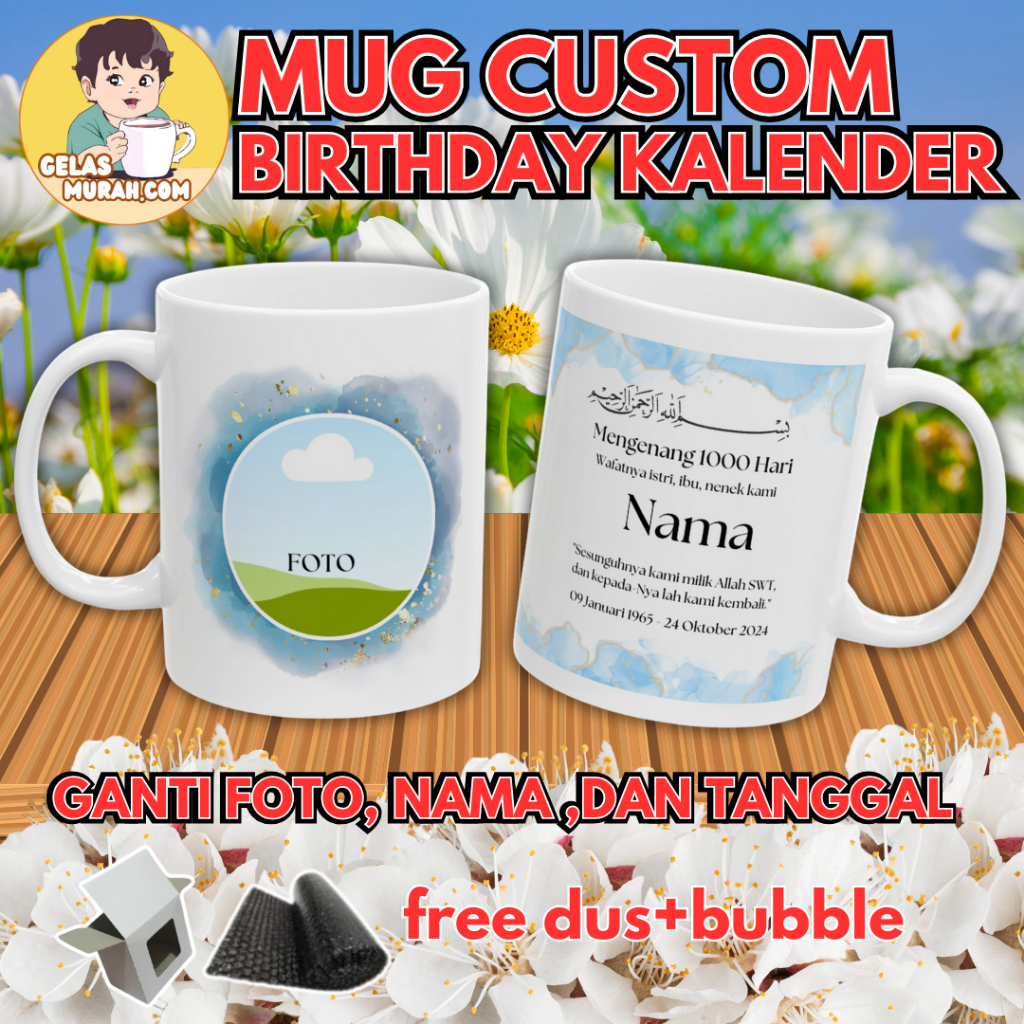 Souvenir Mug Mengenang 40 - 100 - 1000 hari yasinan tahlilan