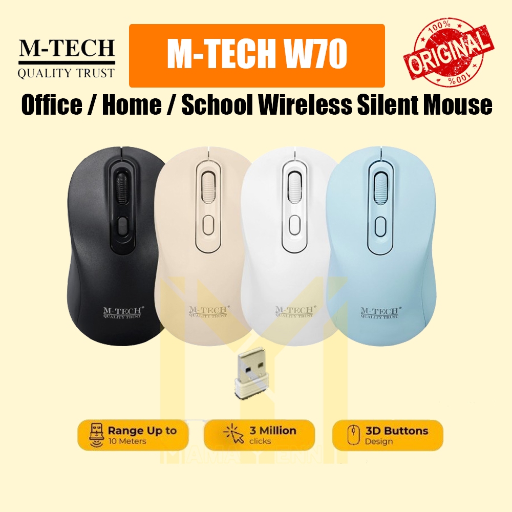 Mouse Wireless M-Tech W70 Gratis Baterai/ Silent Click Wireless Mouse 2.4 Ghz/ Mouse Tanpa Kabel W70