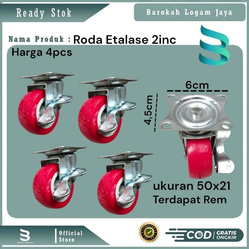 1 Set Roda Etalase ukuran 2inc Dengan Rem | Roda etalase dan troli