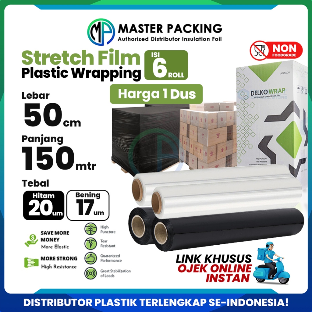 Plastik Wrapping Barang / Stretch Film 50cm x 150meter Harga Per-Dus Merek Delkowrap (VIA GOJEK)