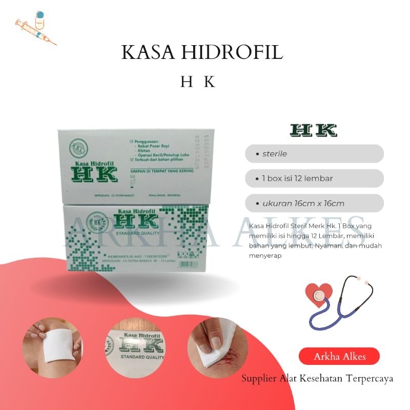 Kasa Hidrofil HK kasa luka Merk HK Harga/Box isi 12 Lembar