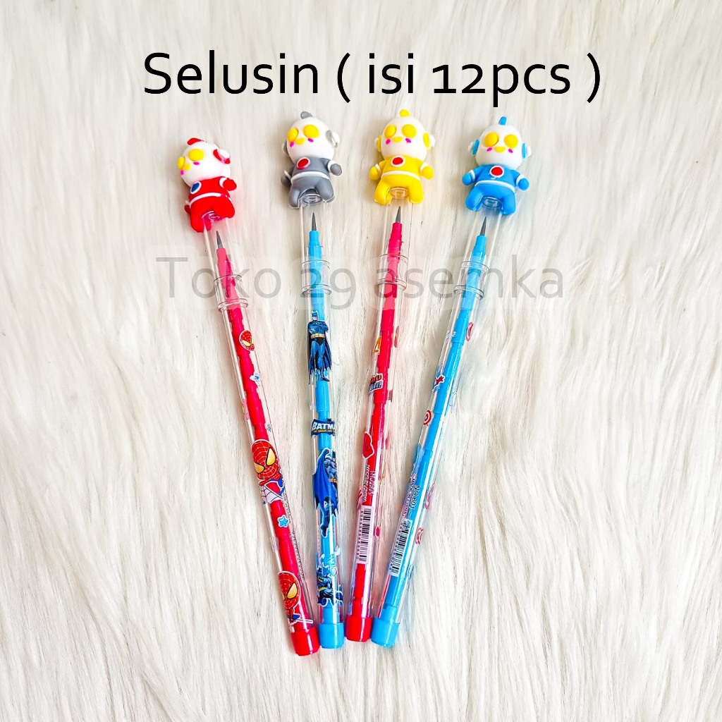 

12 PCS-SELUSIN PENSIL SUSUN ULTRAMAN HERO ANIME JEPANG BENSIA PELURU REFILL BISA ISI ULANG KARAKTER