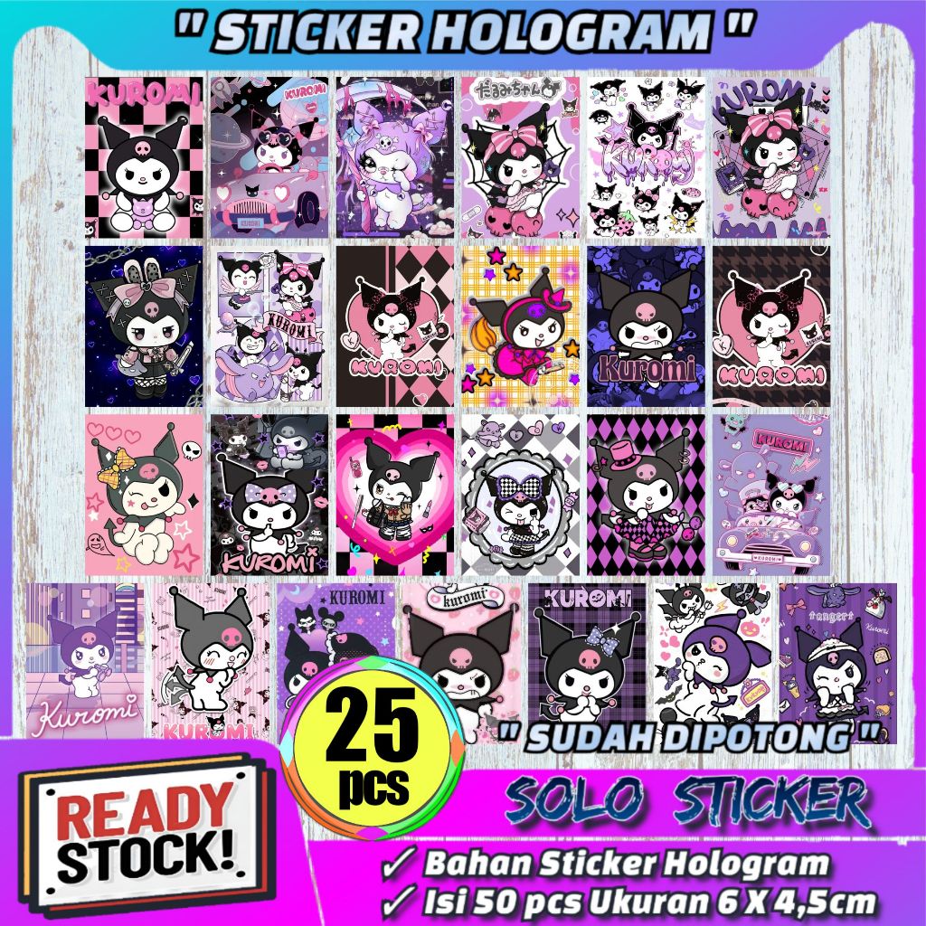 

SUDAH DIPOTONG Setiker Sanrio Kuromi Hologram Isi 25 pcs Bahan Anti Air