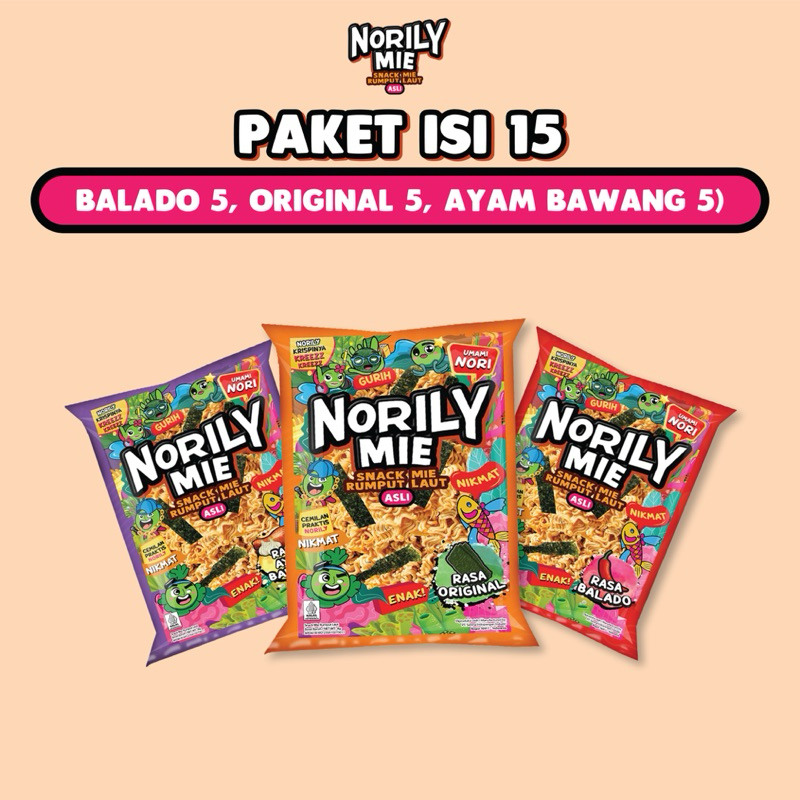 

Norily Mie 20gr - Paket Isi 15 (Balado 5, Original 5, Ayam Bawang 5)