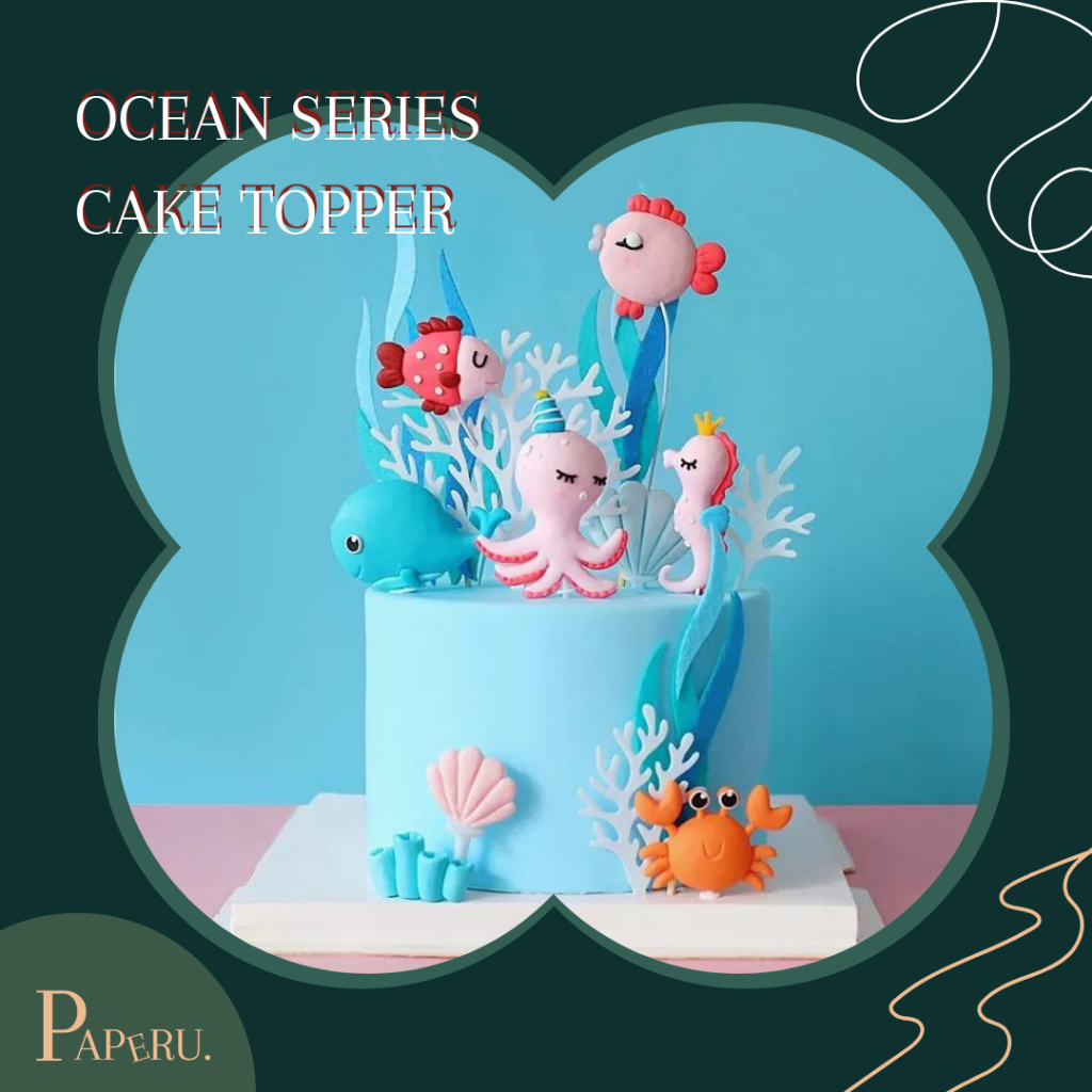 

Clay-like Ocean Series Cake Topper Hiasan Kue Tema Laut Ikan Cake Deco Fish Seahorse