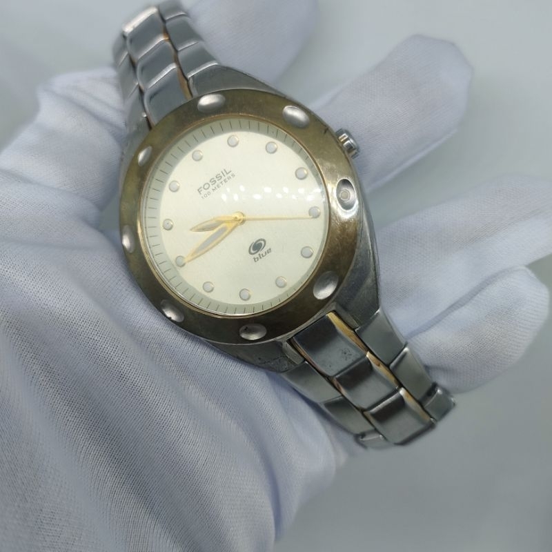 Second Fossil Blue AM-3303 QUARTZ preloved jam tangan bekas berkualitas