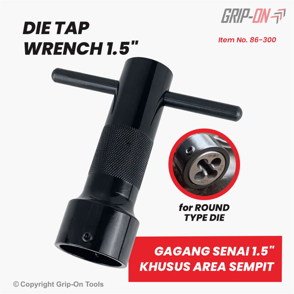 Grip-On Die Tap Wrench – Grip-On Gagang Senai – Dudukan Mata Senai Bundar Derat Luar Ukuran 1,5”