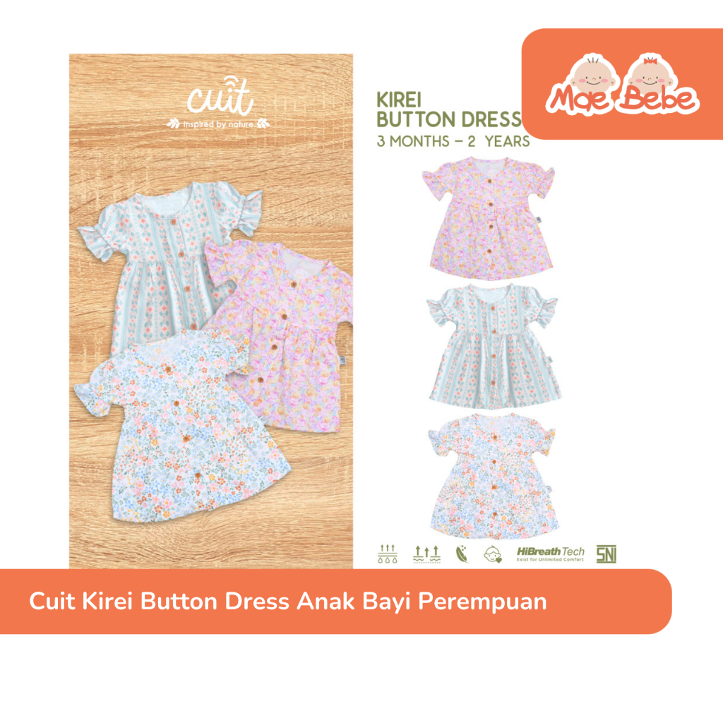 Cuit Kirei Button Dress Kancing Tengah Lengan Pendek Anak Bayi Perempuan 3 Bulan - 2 Tahun FBAdw